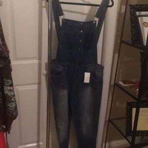 Dark Denim Overalls With Pockets